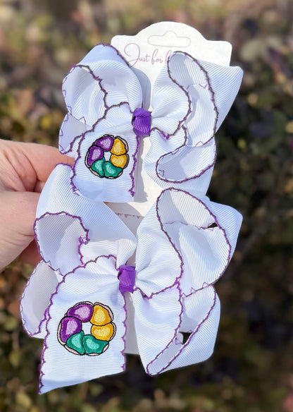 King Cake EmbroideredHair Bow