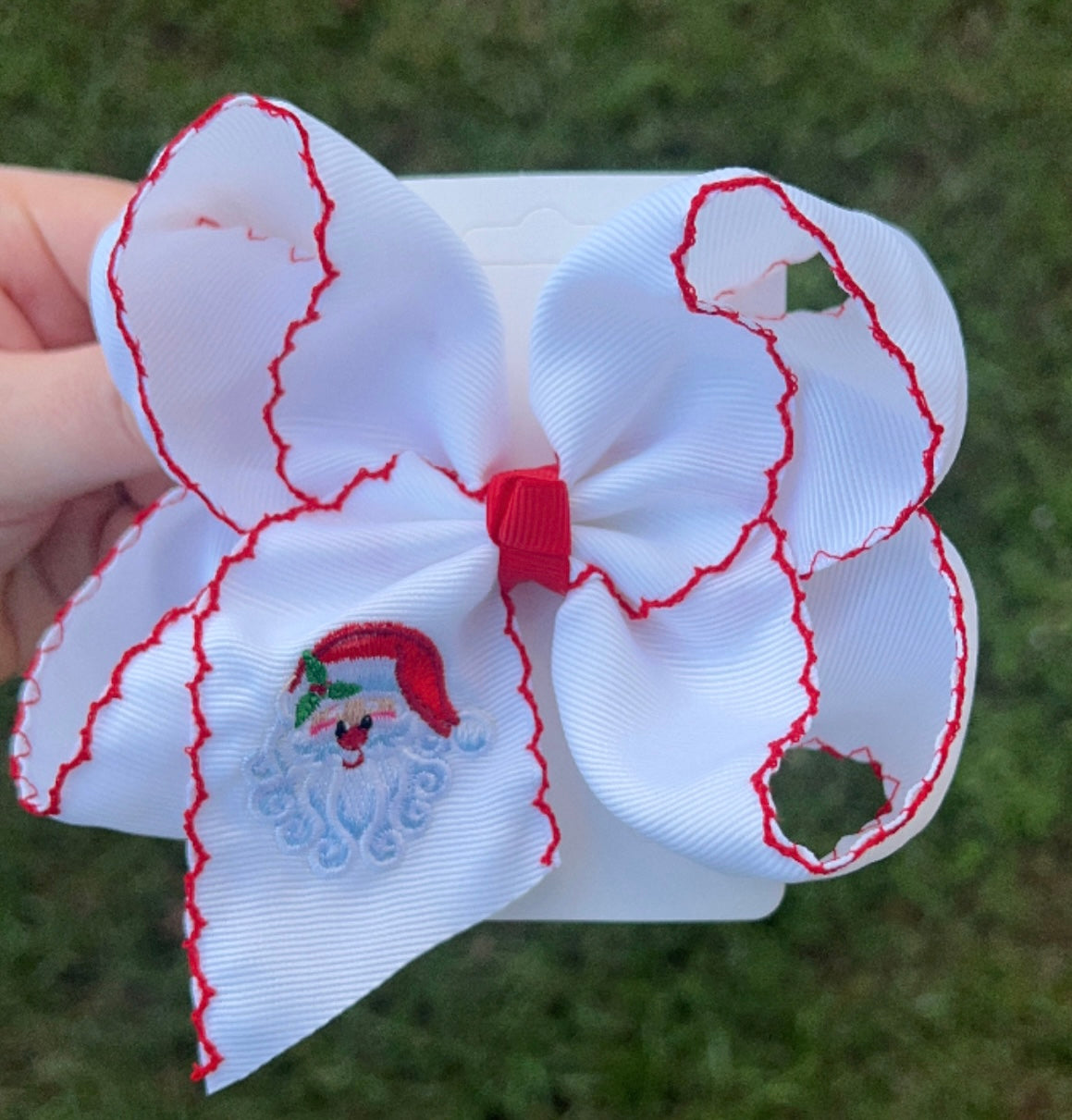 Santa Face Embroidered Hair Bow