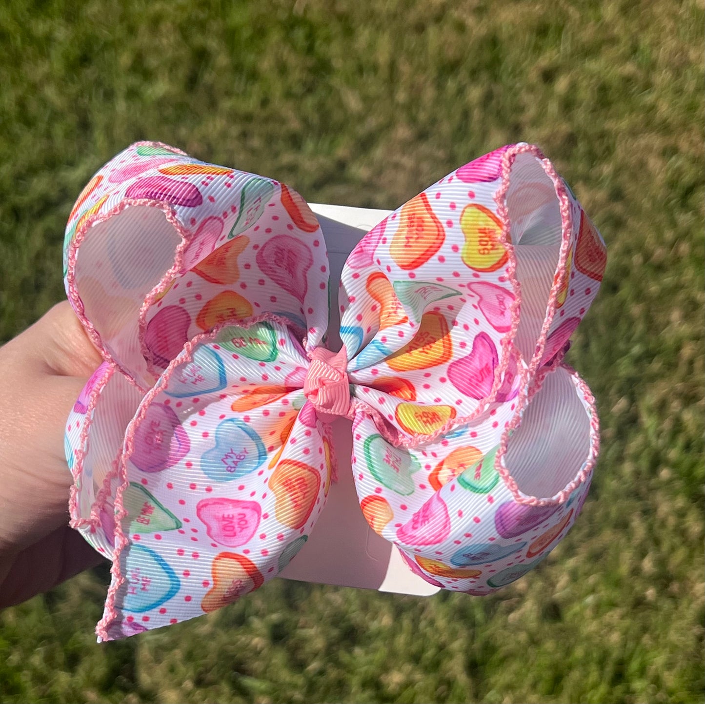 Valentine’s Day Heart Candy Moonstitch Hair Bow