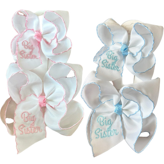 Big Sister Embroidered Moonstitch Hair Bow