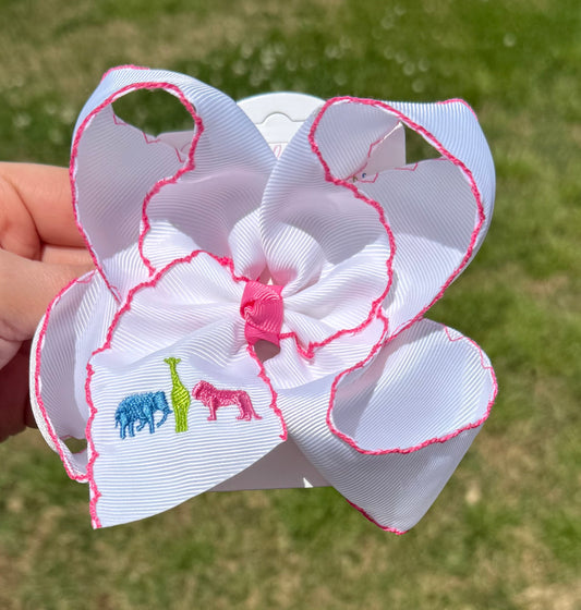 Colorful Zoo Animals Embroidered Bow