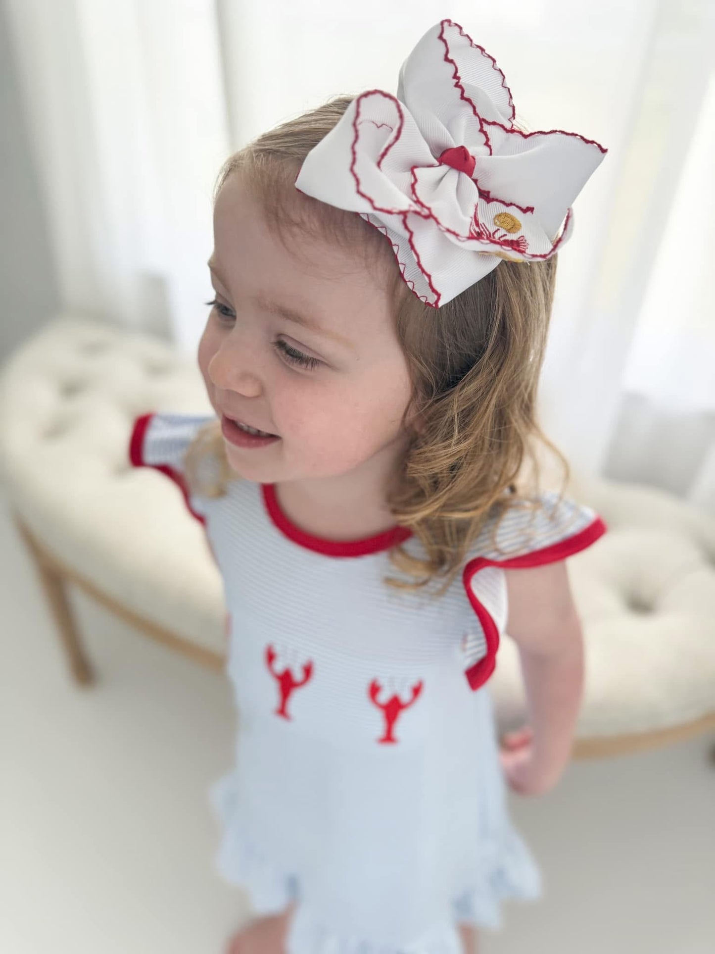 Crawfish Boil Embroidered Hair Bow