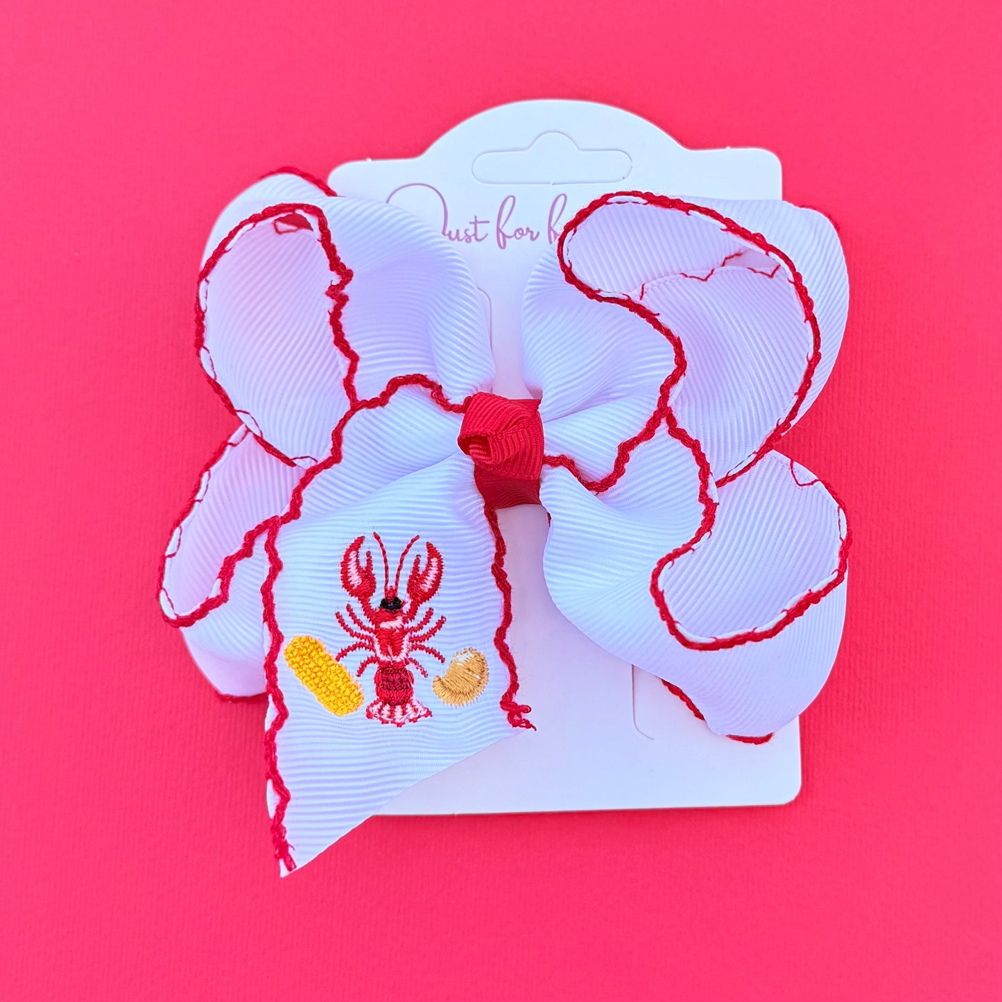 Crawfish Boil Embroidered Hair Bow