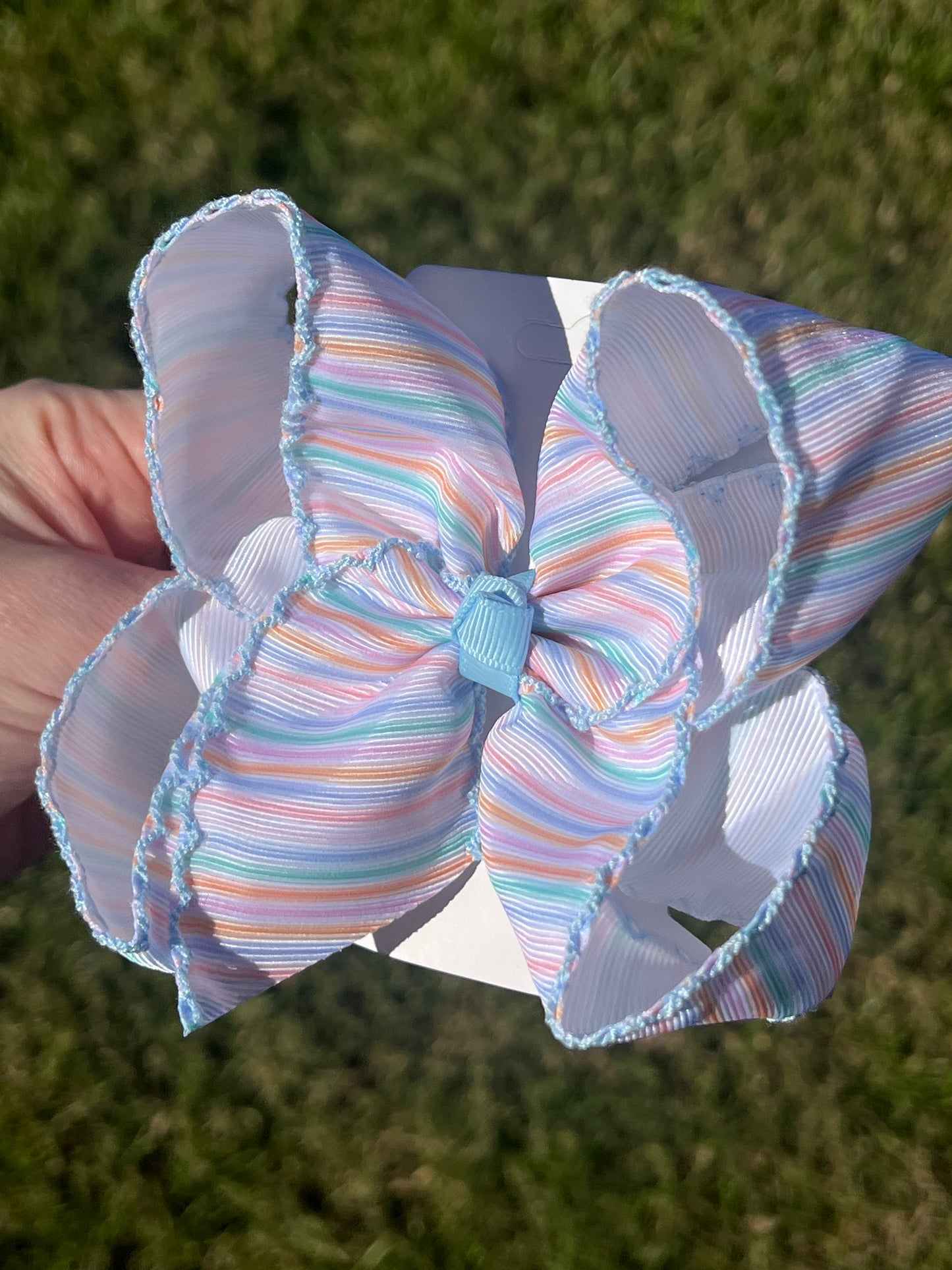 Pastel Stripes Moonstitch Bow