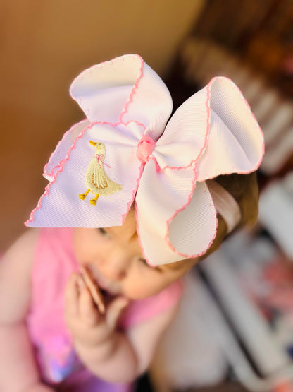 Pink Silly Goose Embroidered Bow