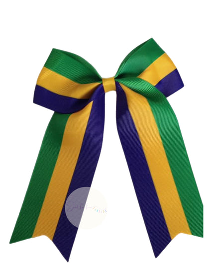 Mardi Gras Stripe Long Tail Hair Bow