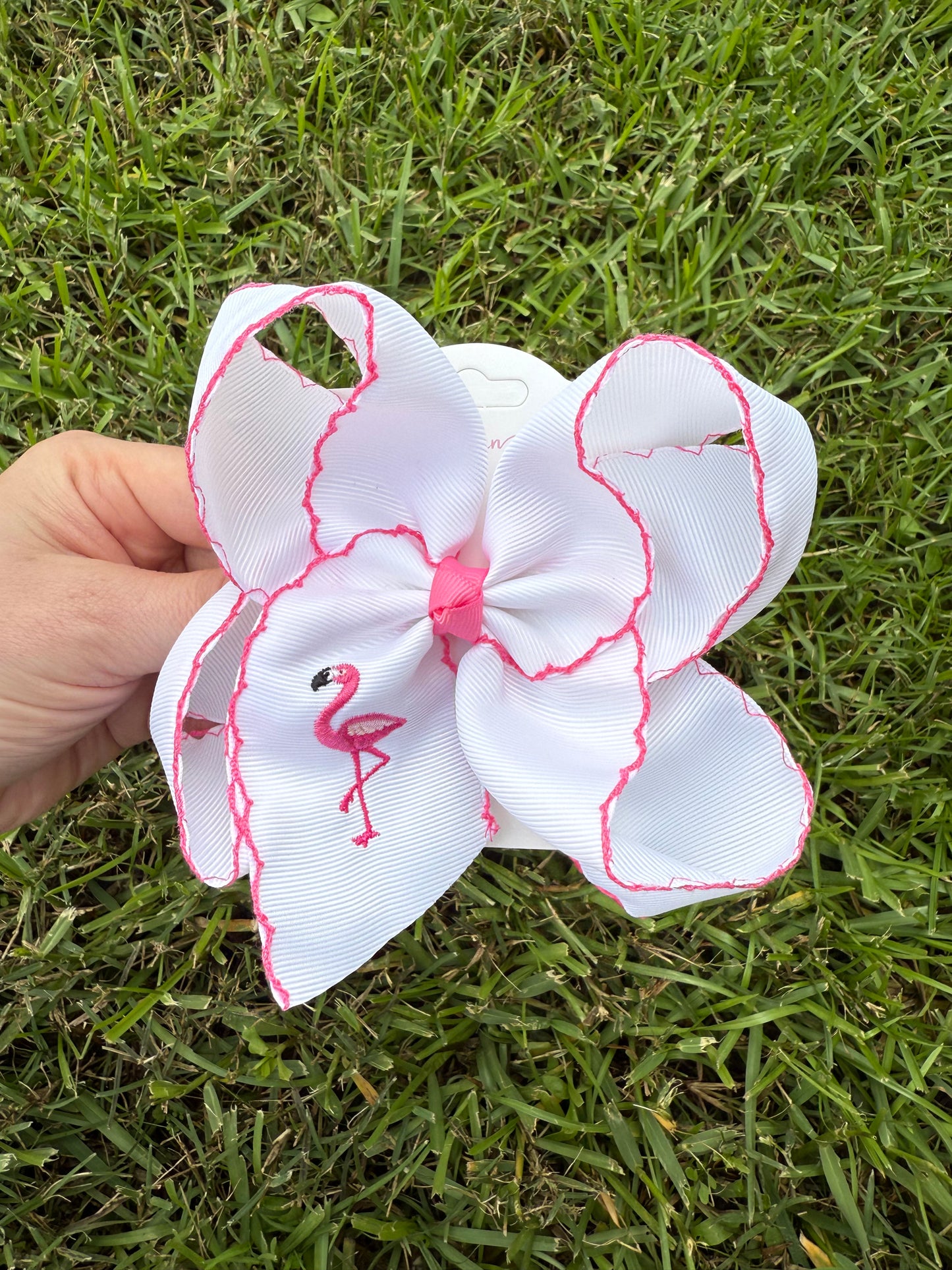 Flamingo Embroidered Hair Bow