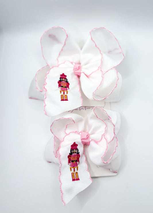 Pink Nutcracker Embroidered Moonstitch Hair Bow
