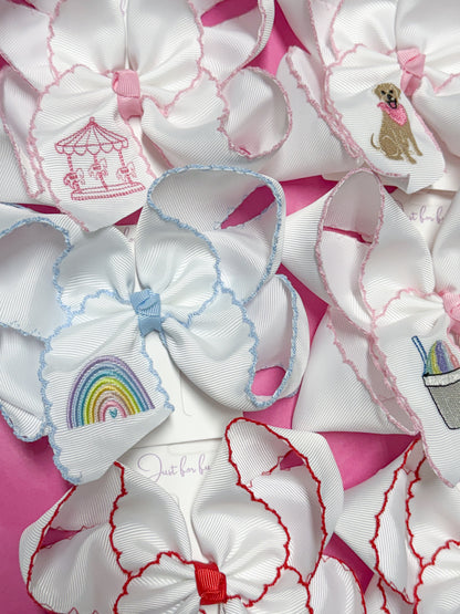 Rainbow Embroidered Moonstitch Hair Bow