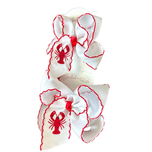 Crawfish Embroidered Hair Bow