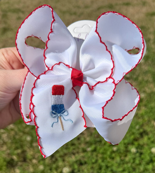 Red, White and Blue Popsicle Moonstitch Hair Bow