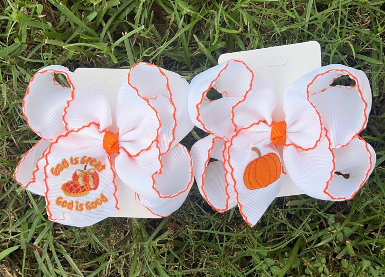 Pumpkin Embroidered Hair Bow