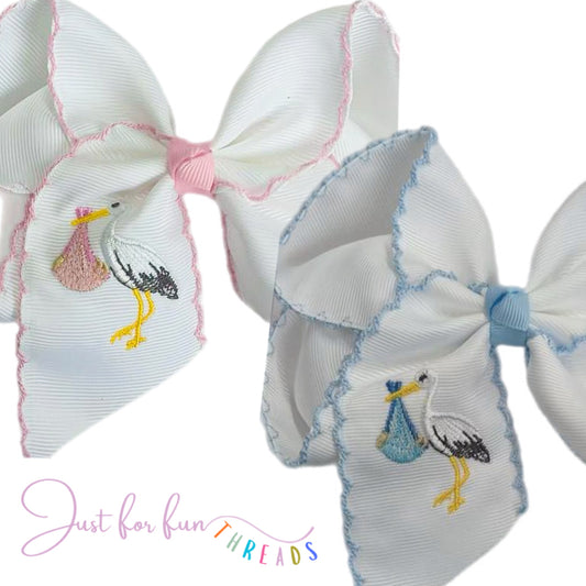 Stork Embroidered Moonstitch Hair Bow