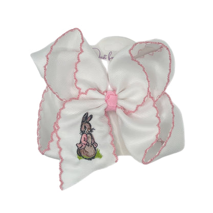 Pink Rabbit Embroidered Hair Bow