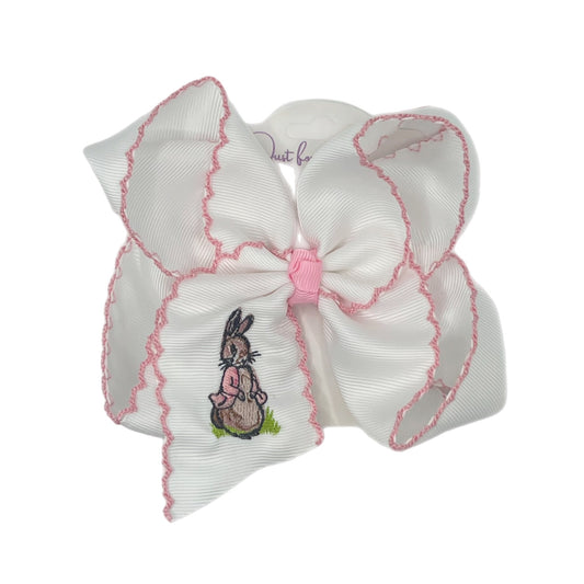 Pink Rabbit Embroidered Hair Bow