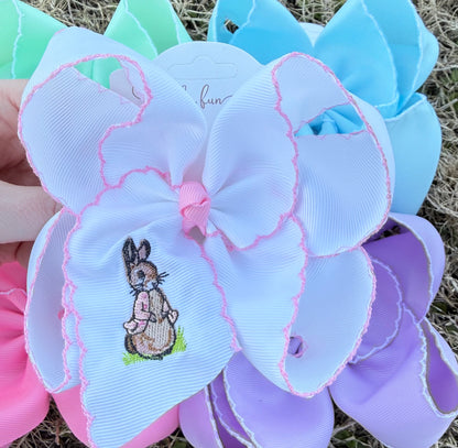Pink Rabbit Embroidered Hair Bow