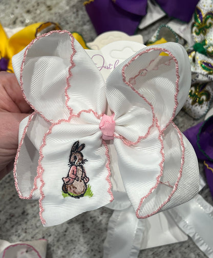Pink Rabbit Embroidered Hair Bow