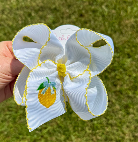 Lemon Embroidered Hair Bow