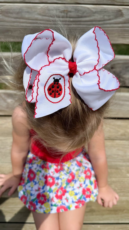 Ladybug Embroidered Hair Bow