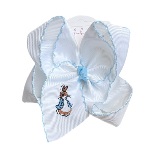 Blue Rabbit Embroidered Hair Bow